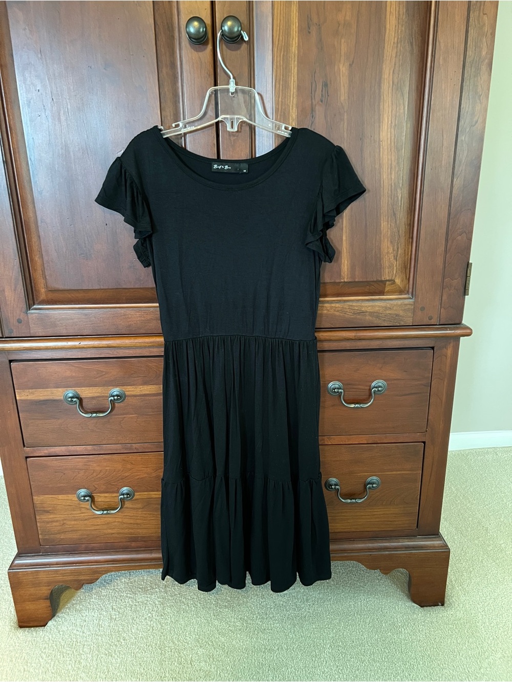 Brit & Bri Black Ruffle-Sleeve Tiered Mini Dress